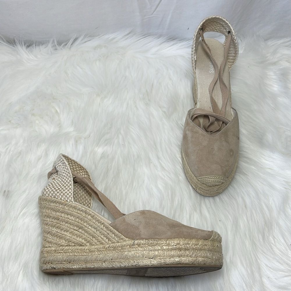 Soludos‎ Marseille Pale Tan Suede Platform Espadrille Sandals Sz 9